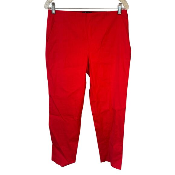 THEORY NWT Treeca 'Good Linen' Pull-On Pants Scarlet Red Eco Crunch Wash Office - Picture 2 of 12